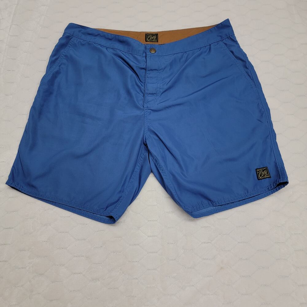 Obey Mens 36 Blue Hybrid Shorts Board Shorts Mesh Pocket Easy Summer Casual